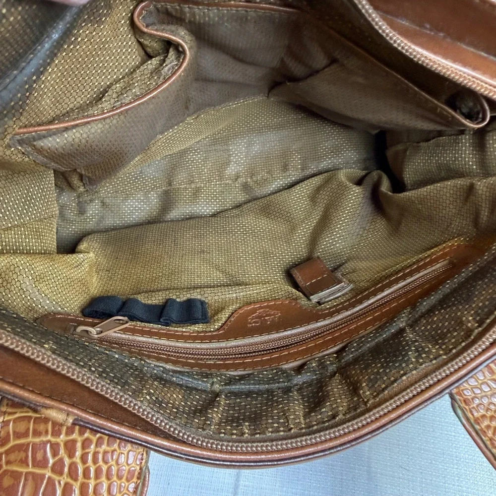 M.C. Vintage‎ Tan Leather Tote Bag Croc Embossed Shoulder Bag Cognac
